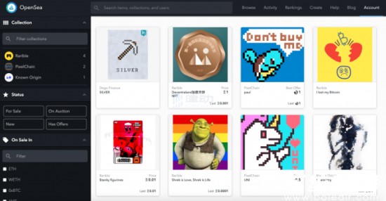 OpenSea藏品展示界面